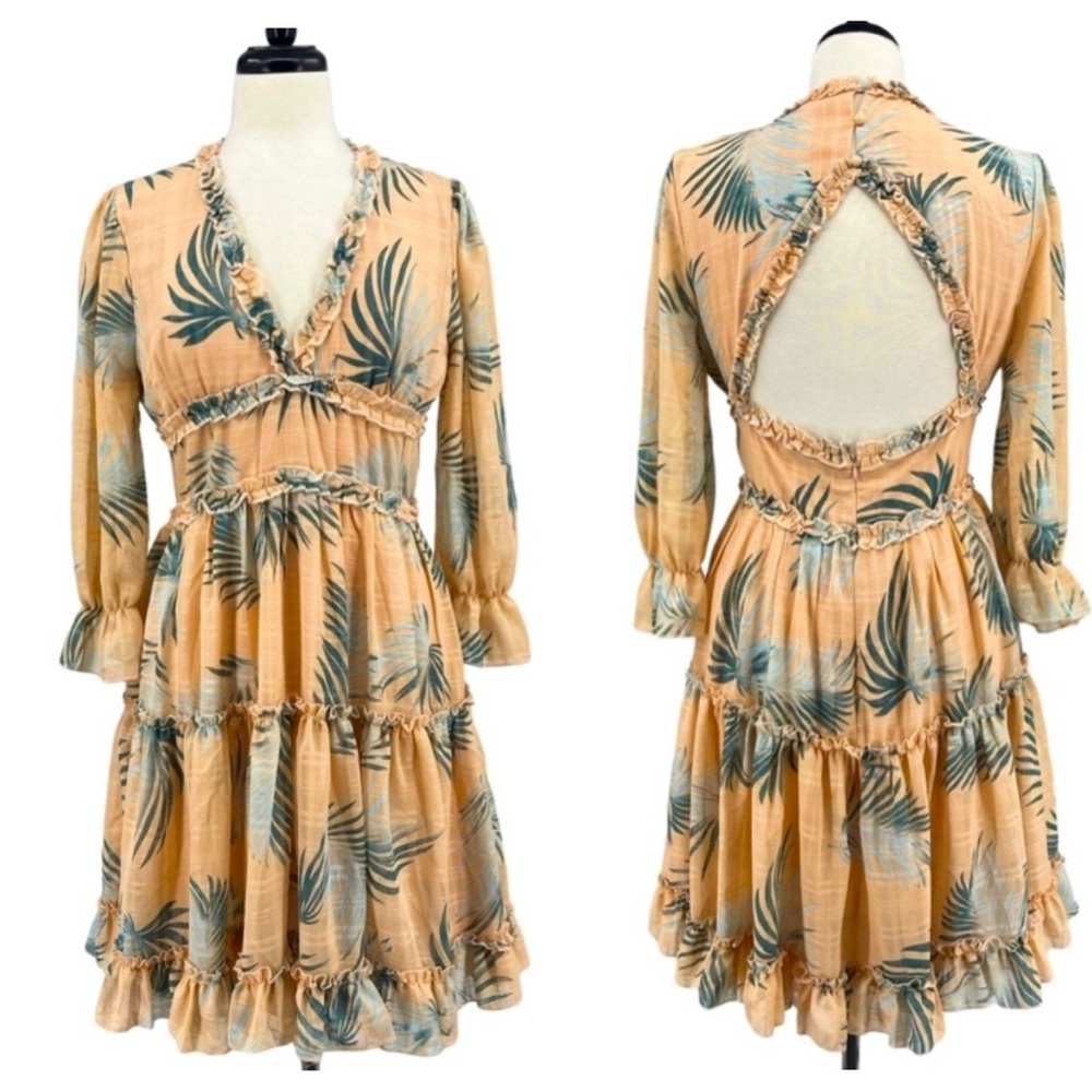 Vici Long Sleeve Ruffle Dress With Cutout Back